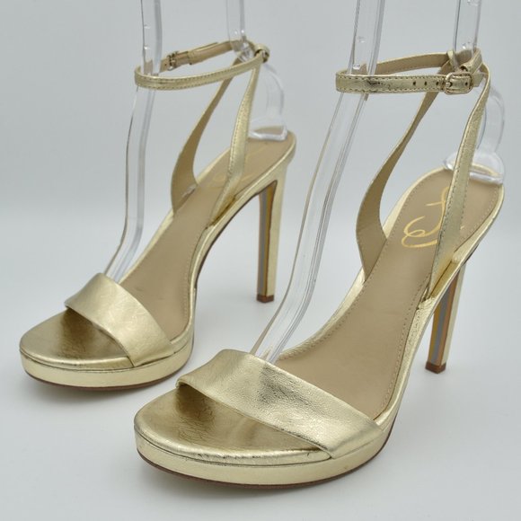 Sam Edelman Jade Ankle Strap Sandals with 4.3" heels, Gold Leather, Women's Sz 9 - Picture 6 of 13